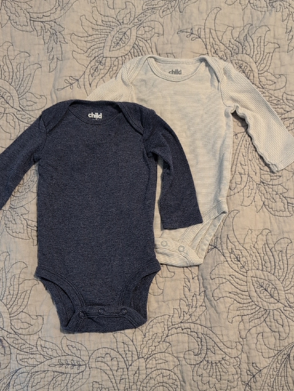 child of mine Navy & Light Gray Striped Long-Sleeve Baby One-Piece Bodysuits